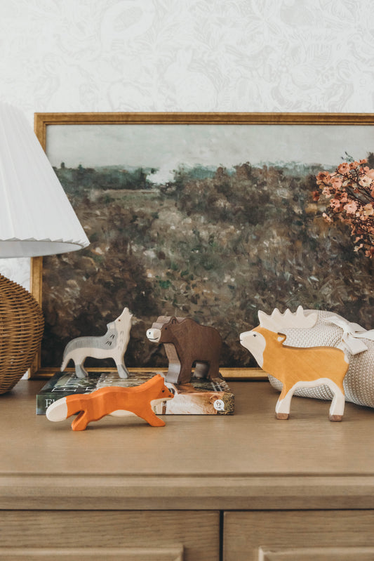 Woodland Wooden Animal Set on a dresser