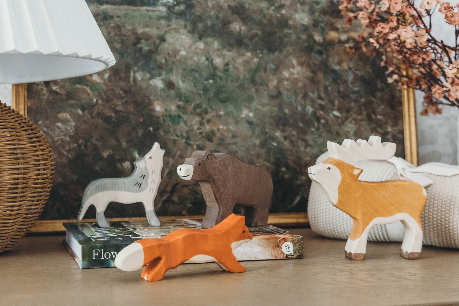 Woodland Wooden Animal Set up close