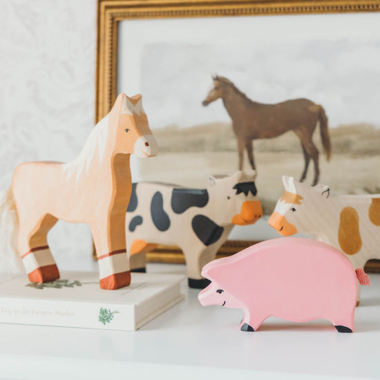 Farm Wooden Animal Set up close