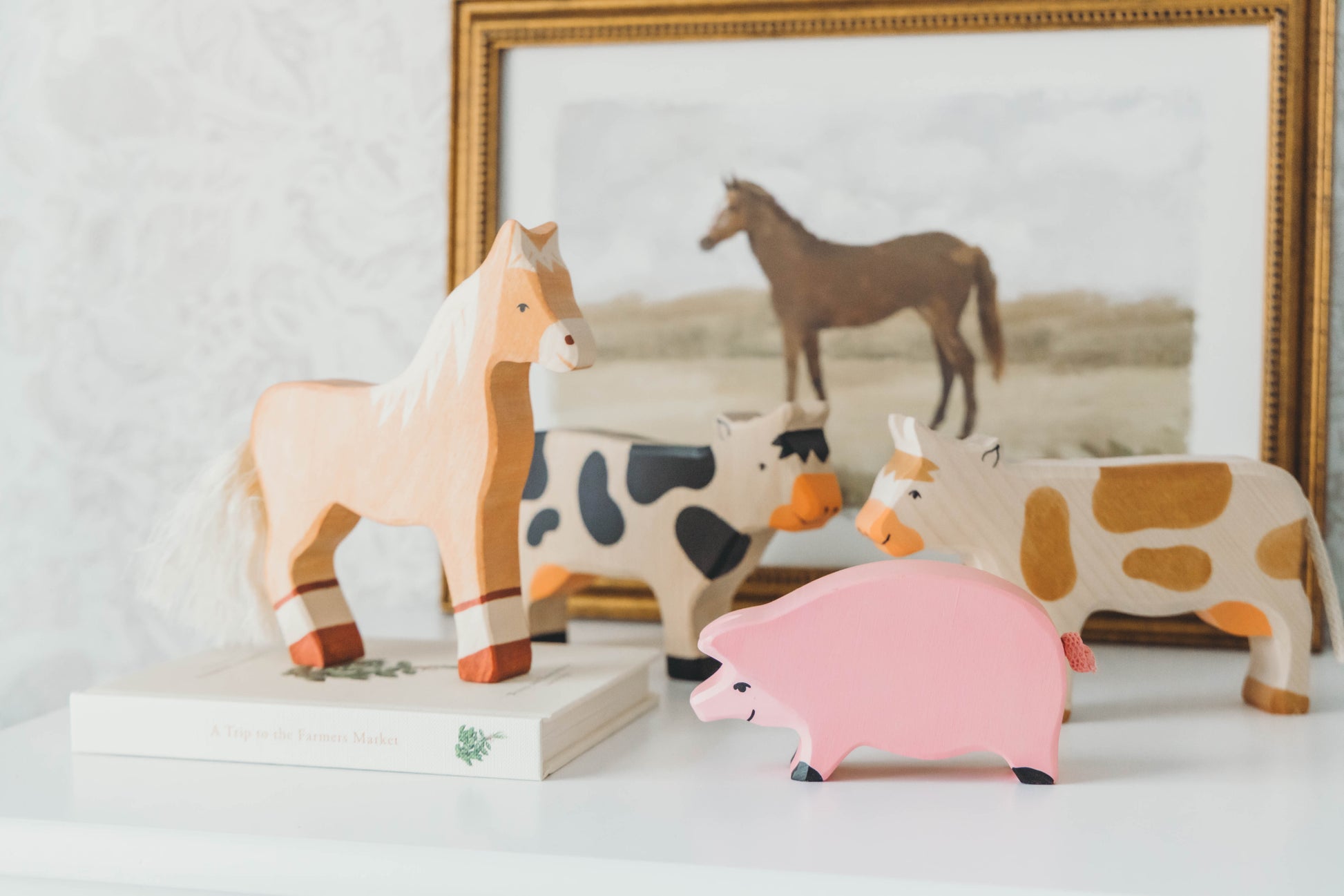 Farm Wooden Animal Set up close