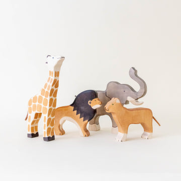 Safari Wooden Animal Set on a Neutral Background